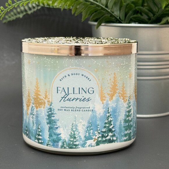 BBW Falling Flurries Bath & Body Works 3 Wick Candle - Picture 1 of 10